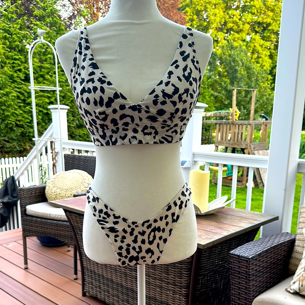 Aerie Black and White Leopard Print Bikini Set